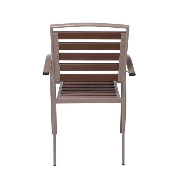 Serrano Πολυθρόνα Κήπου Μέταλλο Βαφή Sand Beige, Polywood Καρυδί, Στοιβαζόμενη