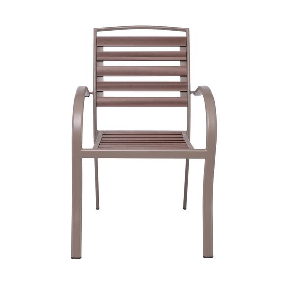 Serrano Πολυθρόνα Κήπου Μέταλλο Βαφή Sand Beige, Polywood Καρυδί, Στοιβαζόμενη
