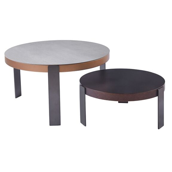 Trendy set-2 Τραπεζάκια Σαλονιού, Μέταλλο Ανθρακί, Sintered Stone Καρυδί-Cement