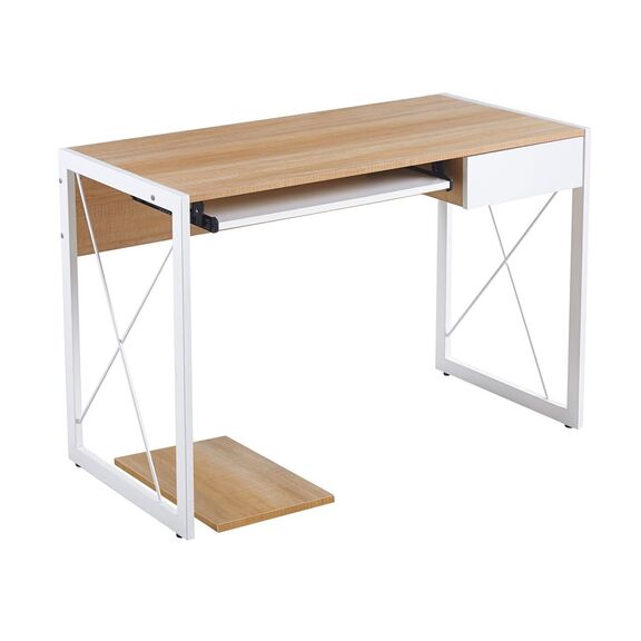 Unit Γραφείο Η/υ, Μέταλλο Βαφή Άσπρο, Melamine Απόχρωση Sonoma