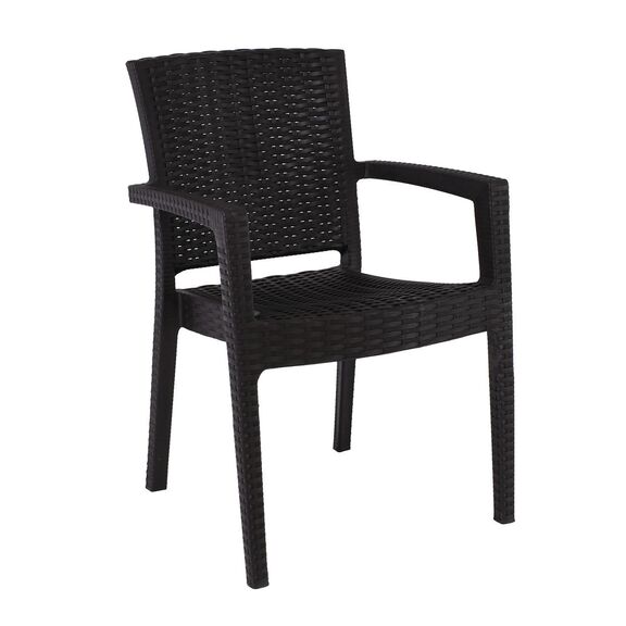 Lora-pro Πολυθρόνα Στοιβαζόμενη, pp (Rattan Look) Απόχρωση Καφέ Σκούρο