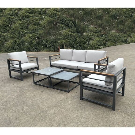 Marilian set Σαλόνι Κήπου, 5τεμ, Μέταλλο Βαφή Ανθρακί, Μαξιλάρια Γκρι