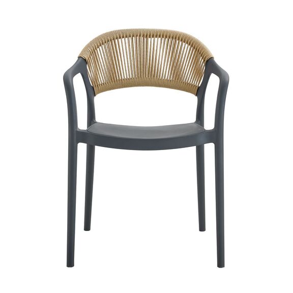 Donna Πολυθρόνα Στοιβαζόμενη, pp-uv Ανθρακί, Rope Wicker Φυσικό