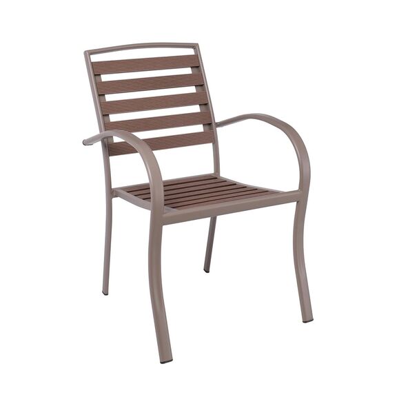 Serrano set Κήπου: Τραπέζι + 6 Πολυθρόνες, Μέταλλο Βαφή Sand Beige, Polywood Καρυδί
