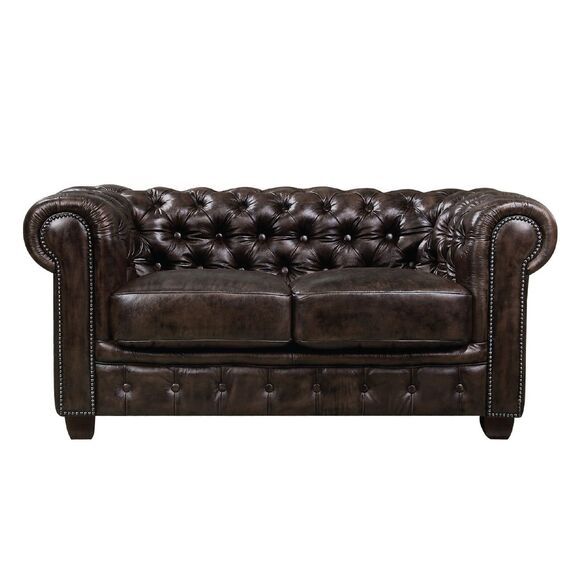 Chesterfield Birmingham Καναπές 2θέσιος Σαλονιού Καθιστικού,δέρμα Απόχρωση Καφέ