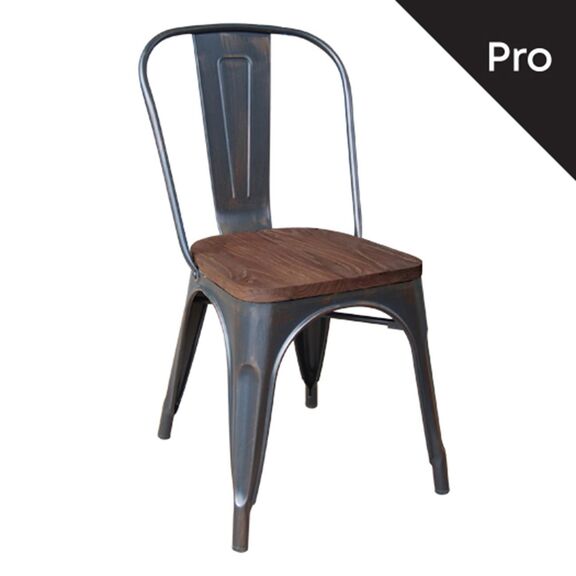 Relix Wood Καρέκλα-Pro, Στοιβαζόμενη, Μέταλλο Βαφή Antique Black,κάθισμα Dark oak