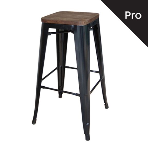 Relix Wood Σκαμπό bar-Pro, Στοιβαζόμενο, Μέταλλο Βαφή Μαύρο, Κάθισμα Dark oak