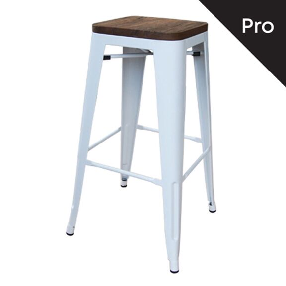 Relix Wood Σκαμπό bar-Pro, Στοιβαζόμενο, Μέταλλο Βαφή Άσπρο, Κάθισμα Dark oak