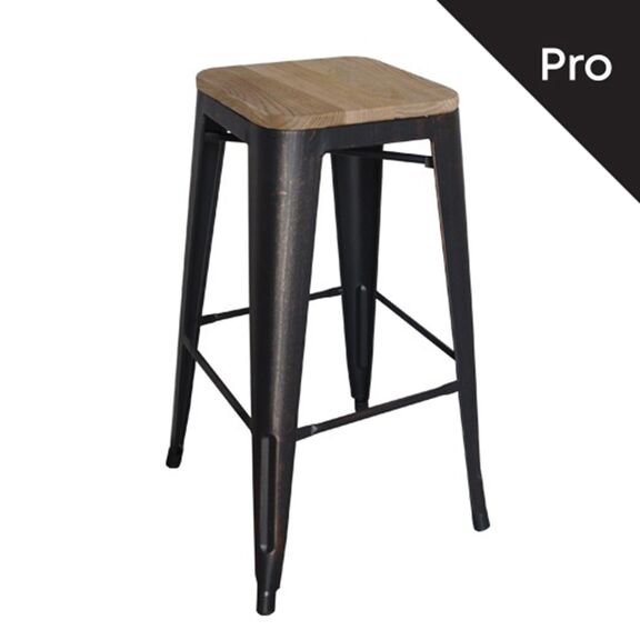 Relix Wood Σκαμπό bar-Pro, Μέταλλο Βαφή Antique Black, Απόχρωση Ξύλου Natural oak