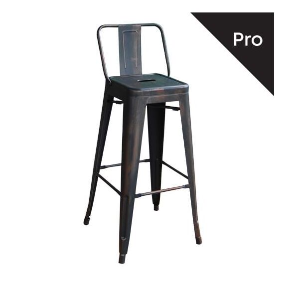 Relix Σκαμπό bar-pro με Πλάτη, Μέταλλο Βαφή Antique Black