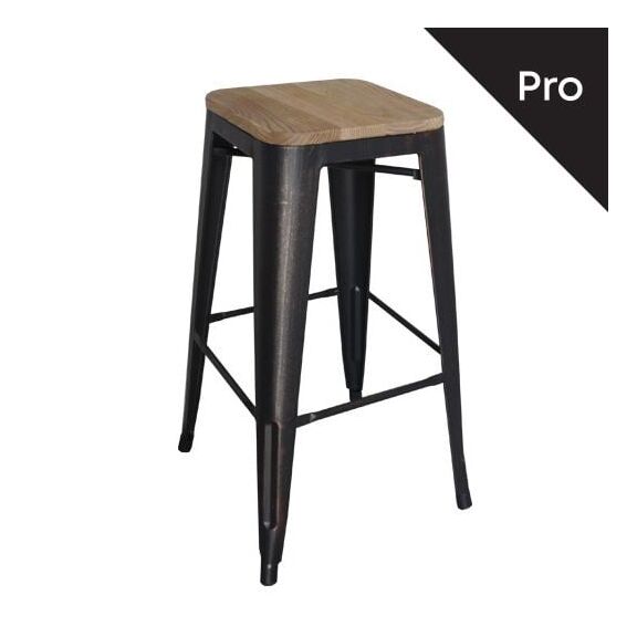 Relix Wood Σκαμπό bar-Pro, Μέταλλο Βαφή Antique Black, Απόχρωση Ξύλου Natural oak
