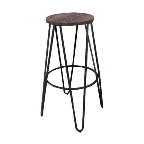 Arco Wood Σκαμπό Bar, Μέταλλο Βαφή Antique Black, Ξύλο Απόχρωση Dark oak