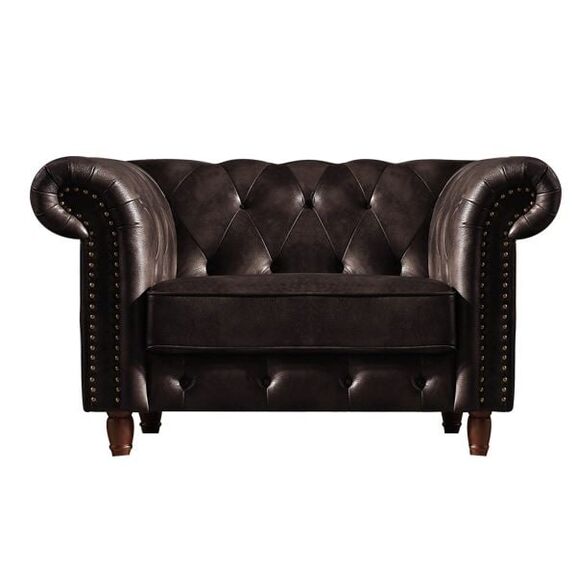 Chesterfield-air Πολυθρόνα Σαλονιού - Καθιστικού, Ύφασμα Leather Air, Χρώμα Σκούρο Καφέ