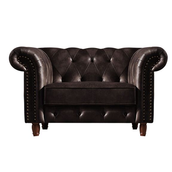 Chesterfield-air Πολυθρόνα Σαλονιού - Καθιστικού, Ύφασμα Leather Air, Χρώμα Σκούρο Καφέ