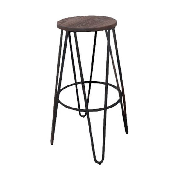 Arco Wood Σκαμπό Bar, Μέταλλο Βαφή Antique Black, Ξύλο Απόχρωση Dark oak