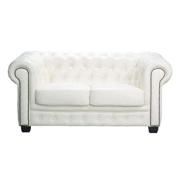 Chesterfield Birmingham Καναπές 2θέσιος Σαλονιού Καθιστικού, Δέρμα, Άσπρο