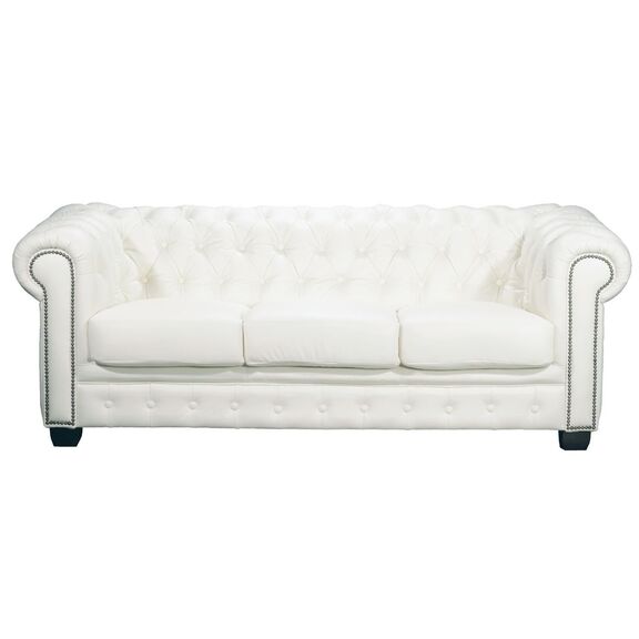 Chesterfield Birmingham Καναπές 3θέσιος Σαλονιού Καθιστικού, Δέρμα Άσπρο