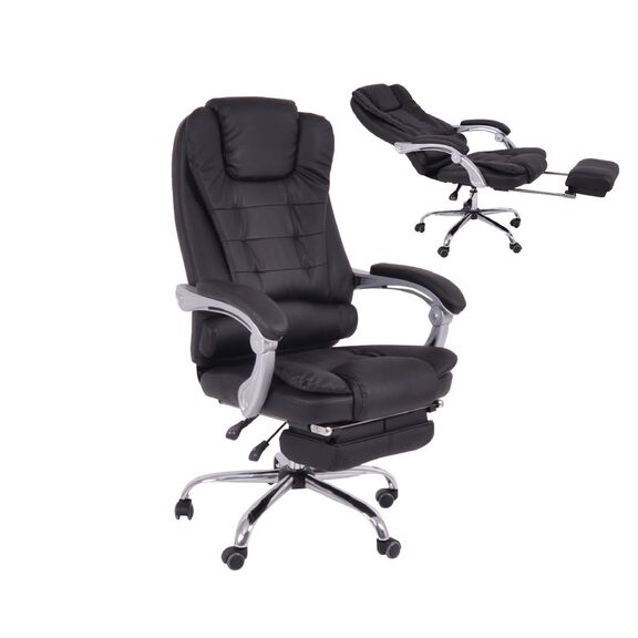 Bf9700 Relax Πολυθρόνα Γραφείου Διευθυντή, με Υποπόδιο, Βάση Χρώμιο,pu Μαύρο