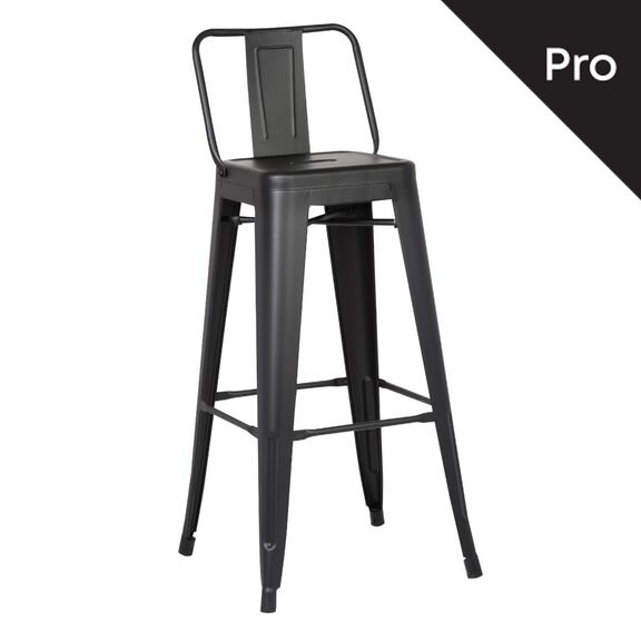 Relix Σκαμπό bar-pro με Πλάτη, Μέταλλο Βαφή Μαύρο Matte