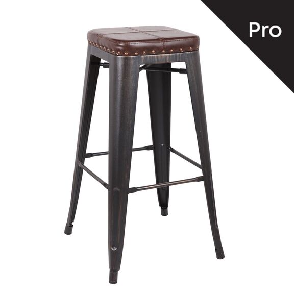 Relix Σκαμπό bar-Pro, Στοιβαζόμενο, Μέταλλο Βαφή Antique Black, pu Σκούρο Καφέ