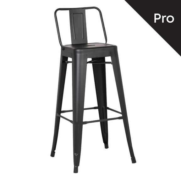 Relix Σκαμπό bar-pro με Πλάτη, Μέταλλο Βαφή Μαύρο Matte