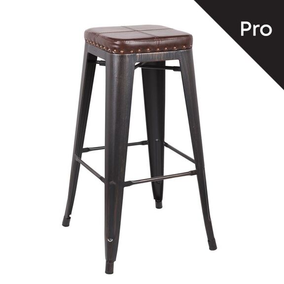 Relix Σκαμπό bar-Pro, Στοιβαζόμενο, Μέταλλο Βαφή Antique Black, pu Σκούρο Καφέ