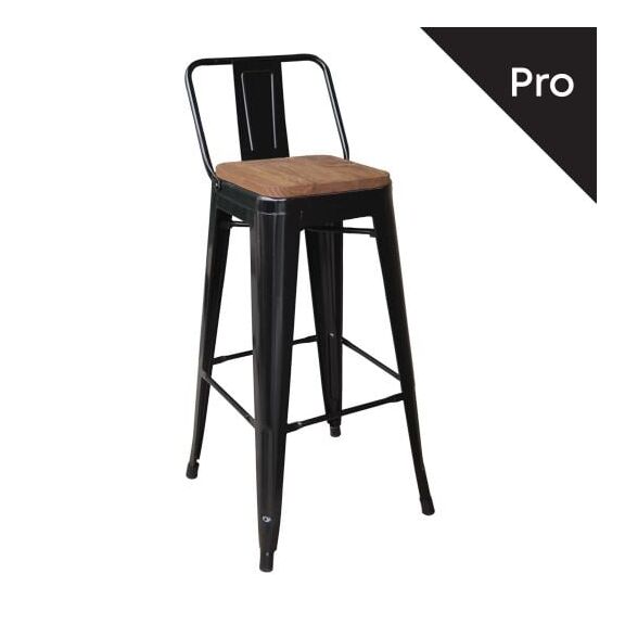 Relix Wood Σκαμπό bar-pro με Πλάτη, Μέταλλο Βαφή Μαύρο, Απόχρωση Ξύλου Dark oak