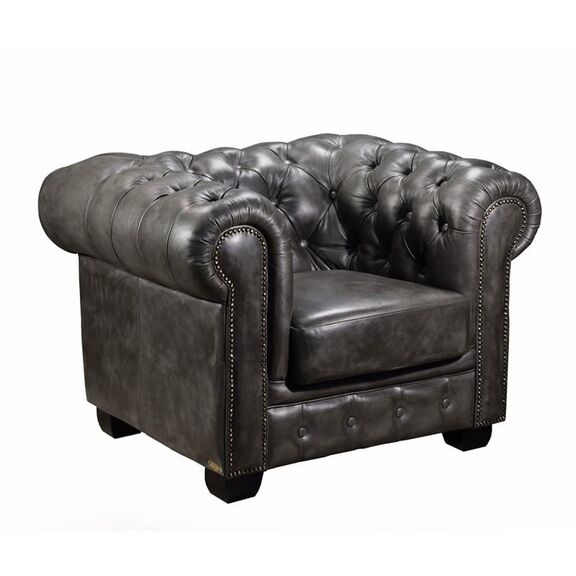 Chesterfield Birmingham Πολυθρόνα Σαλονιού Καθιστικού, Δέρμα Antique Grey