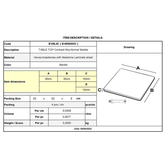 Contract Sliq Normal Επιφάνεια Τραπεζιού Τ.werzalit, Απόχρωση Marble