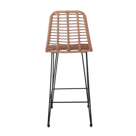 Salsa Σκαμπό bar-pro με Πλάτη, Μέταλλο Βαφή Μαύρο, Wicker Φυσικό