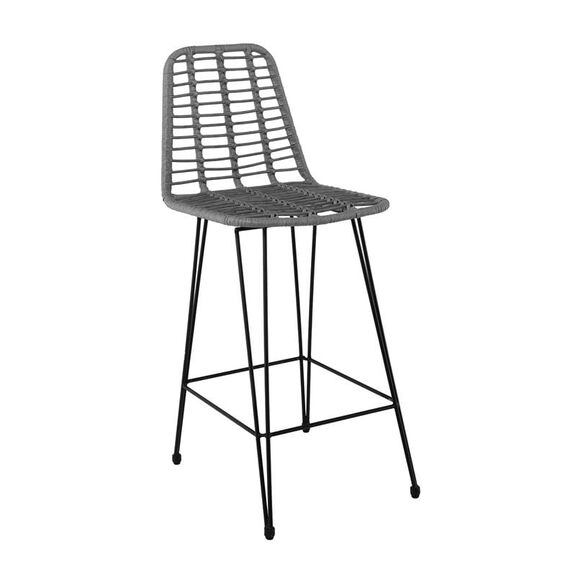 Salsa Σκαμπό bar-pro με Πλάτη, Μέταλλο Βαφή Μαύρο, Wicker Γκρι