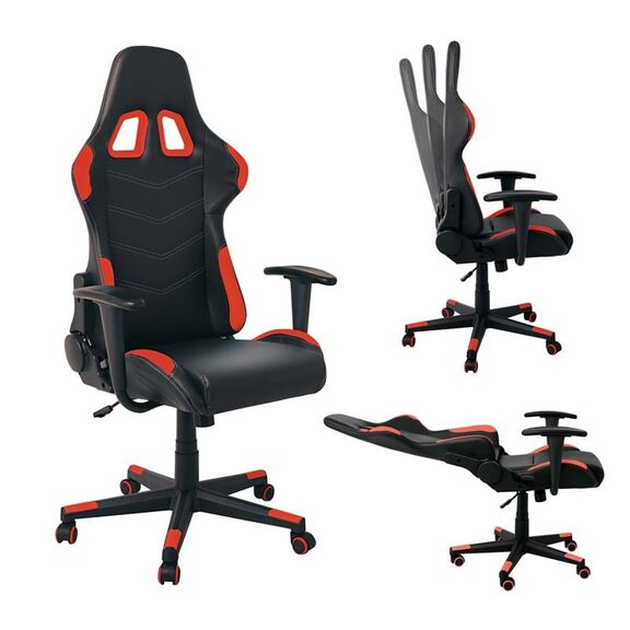 Bf9150 Gaming Πολυθρόνα Γραφείου, Ανάκλιση Πλάτης έως 90°, pu Μαύρο - Κόκκινο
