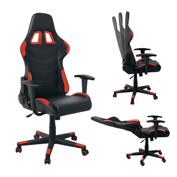 Bf9150 Gaming Πολυθρόνα Γραφείου, Ανάκλιση Πλάτης έως 90°, pu Μαύρο - Κόκκινο