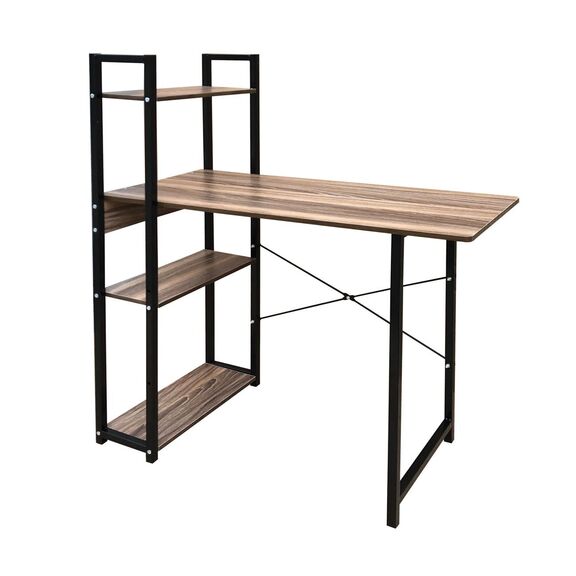 Γραφειο η/υ 4 Ράφια Μέταλλο Βαφή Μαύρο - Melamine Απόχρωση Καρυδί