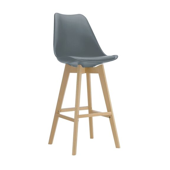 Martin Σκαμπό bar Οξιά Φυσικό, Κάθισμα Η.67cm, pp-pu Γκρι, Μονταρισμένη Ταπετσαρία
