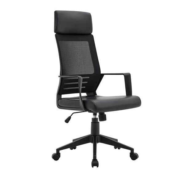 Bf2500 Πολυθρόνα Γραφείου Διευθυντή Mesh Μαύρο - pu Μαύρο