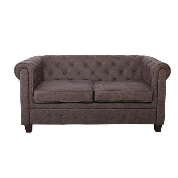 Chesterfield Newport Kαναπές 2θέσιος Σαλονιού -Καθιστικού, Ύφασμα Antique Look Καφέ