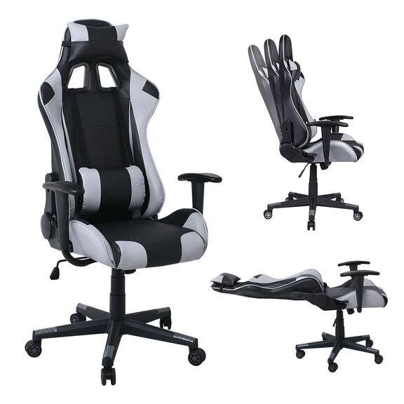 Bf8000 Gaming Πολυθρόνα Γραφείου, Ανάκλιση Πλάτης έως 90°, pvc Μαύρο - Γκρι