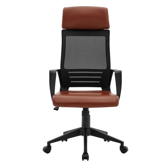 Bf2500 Πολυθρόνα Γραφείου Διευθυντή Mesh Μαύρο - pu Καφέ