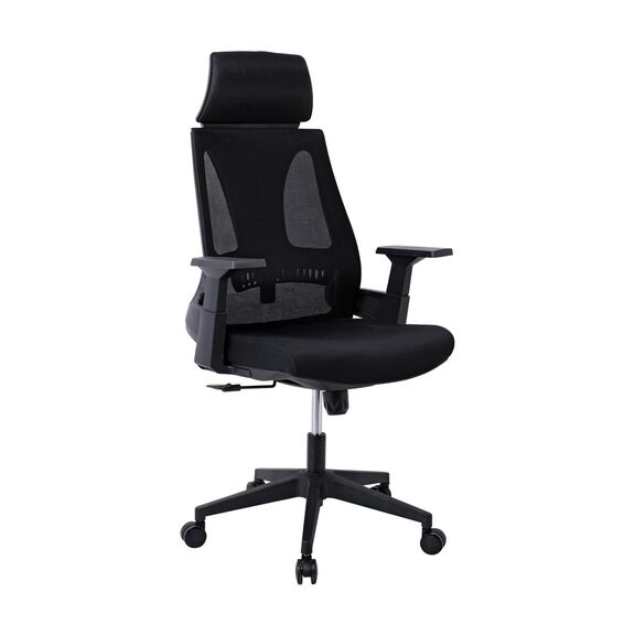 Bf8750 Πολυθρόνα Γραφείου Διευθυντή, Mesh Μαύρο, Ύφασμα Μαύρο