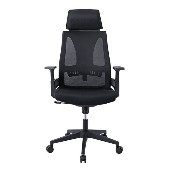 Bf8750 Πολυθρόνα Γραφείου Διευθυντή, Mesh Μαύρο, Ύφασμα Μαύρο