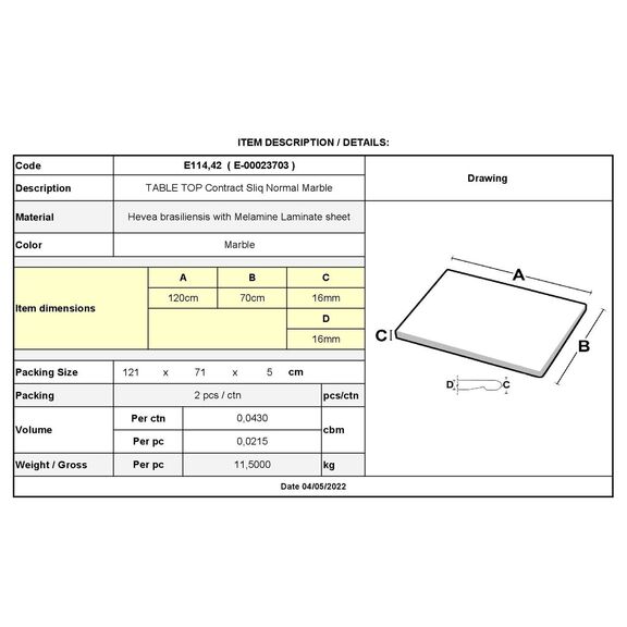 Contract Sliq Normal Επιφάνεια Τραπεζιού Τ.werzalit, Απόχρωση Marble
