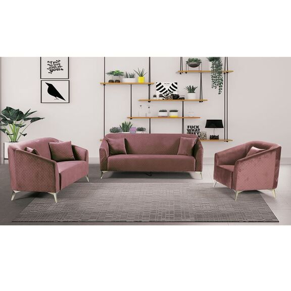 Luxe set Σαλόνι: 3θέσιος + 2θέσιος + Πολυθρόνα, Ύφασμα Velure Απόχρωση Antique Pink