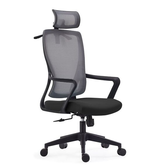 Bf3850 Πολυθρόνα Γραφείου Διευθυντή, Mesh Γκρι, Ύφασμα Μαύρο