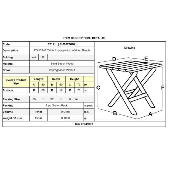 Folding Τραπέζι Βεράντας - Κήπου, Πτυσσόμενο, Οξιά, Βαφή Εμποτισμού Απόχρωση Καρυδί