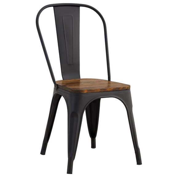Relix Wood Καρέκλα Μέταλλο Βαφή Μαύρο Extra Matte, Κάθισμα Dark Oak, Στοιβαζόμενη