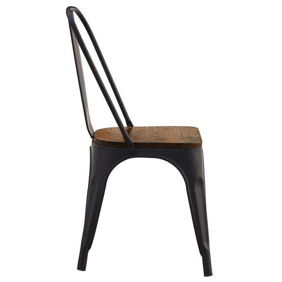Relix Wood Καρέκλα Μέταλλο Βαφή Μαύρο Extra Matte, Κάθισμα Dark Oak, Στοιβαζόμενη