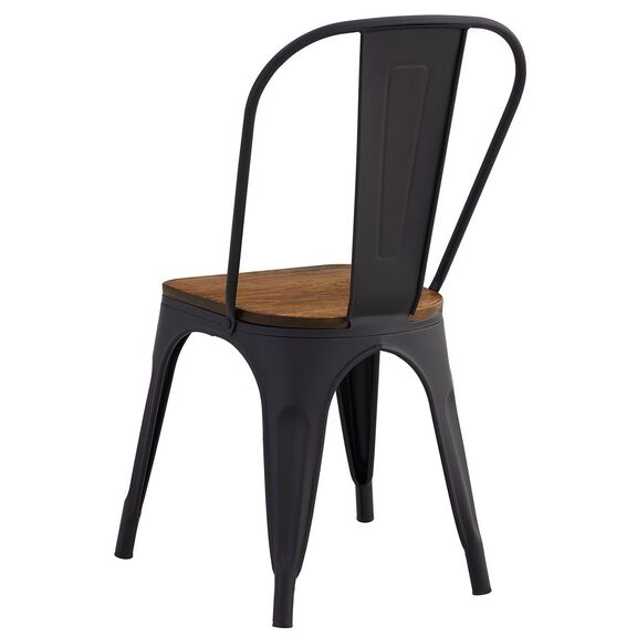 Relix Wood Καρέκλα Μέταλλο Βαφή Μαύρο Extra Matte, Κάθισμα Dark Oak, Στοιβαζόμενη