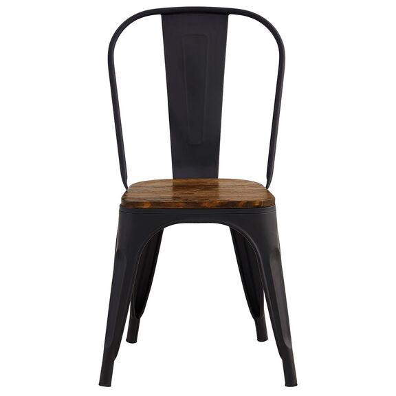 Relix Wood Καρέκλα Μέταλλο Βαφή Μαύρο Extra Matte, Κάθισμα Dark Oak, Στοιβαζόμενη