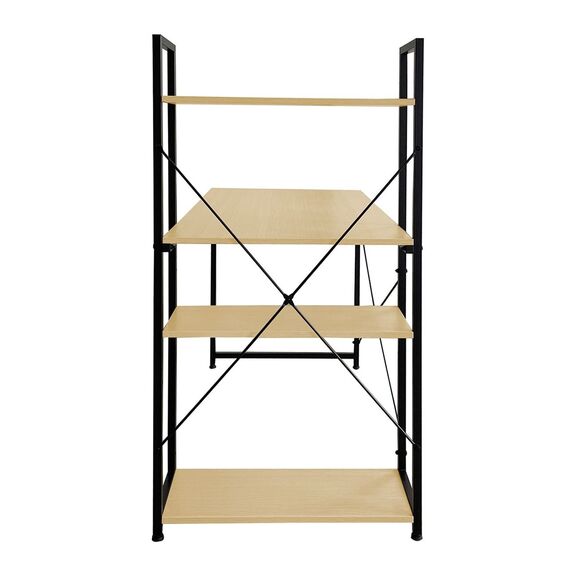 Γραφειο η/υ με 4 Ράφια Μέταλλο Βαφή Μαύρο, Melamine Beech